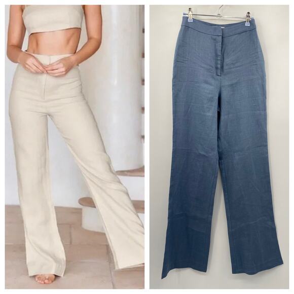 Monday Swimwear Pants - Monday Swimwear Blue Linen Bootcut pants